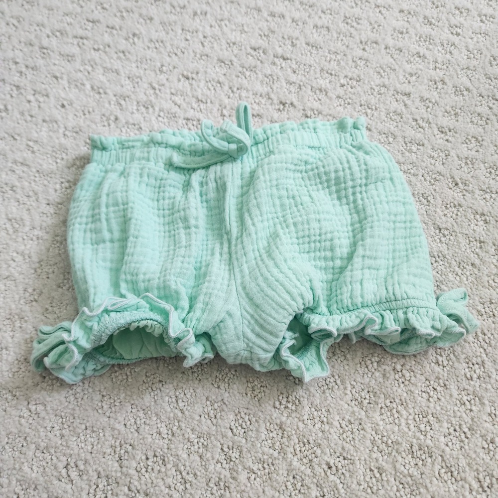 Toddler Girls Mint Green Gauze Cotton Ruffle Bloomer Shorts size 3T - Picture 3 of 8